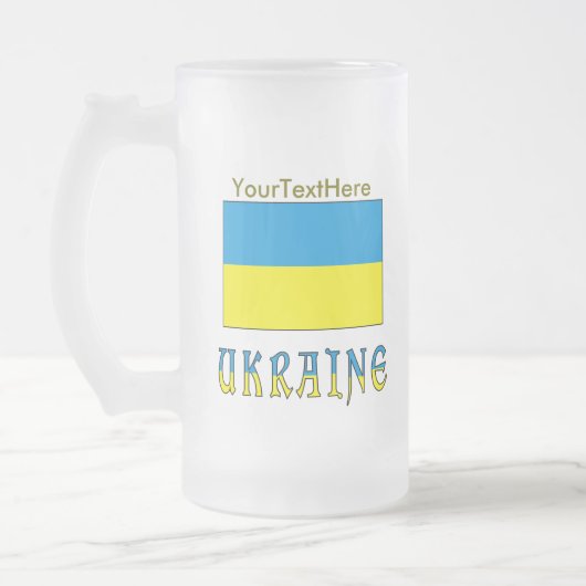 Oekraïne en de Oekraïense vlag met Jouw tekst Matglas Bierpul (Links)