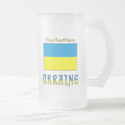 Oekraïne en de Oekraïense vlag met Jouw tekst Matglas Bierpul (Rechts)