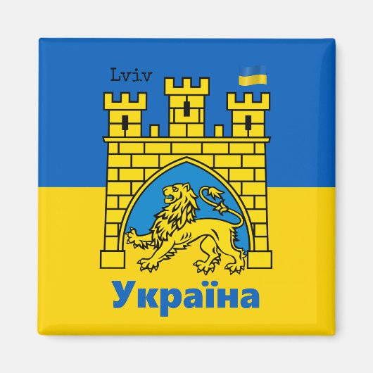 Oekraïne en Lviv-stad - wapenschild, Oekraïense vl Magneet (Voorkant)