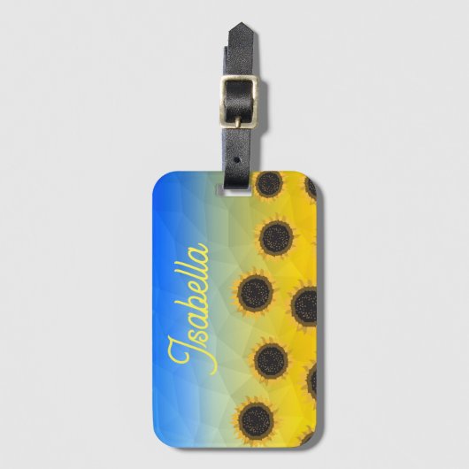 Oekraïne geometrie mesh Zonnebloemen Custom naam Bagagelabel (Voorkant (verticaal))