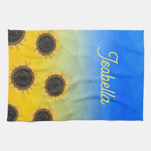 Oekraïne geometrie mesh Zonnebloemen Custom naam Theedoek (Horizontaal)