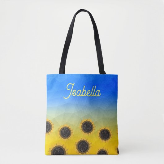 Oekraïne geometrie mesh Zonnebloemen Custom naam Tote Bag (Voorkant)