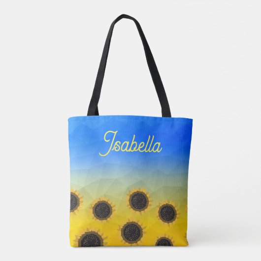 Oekraïne geometrie mesh Zonnebloemen Custom naam Tote Bag (Achterkant)