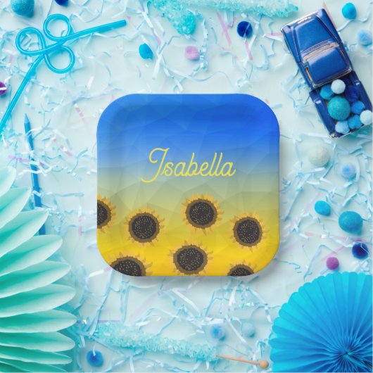 Oekraïne geometry mesh patroon Flowers Jouw naam Papieren Bordje (Feest)