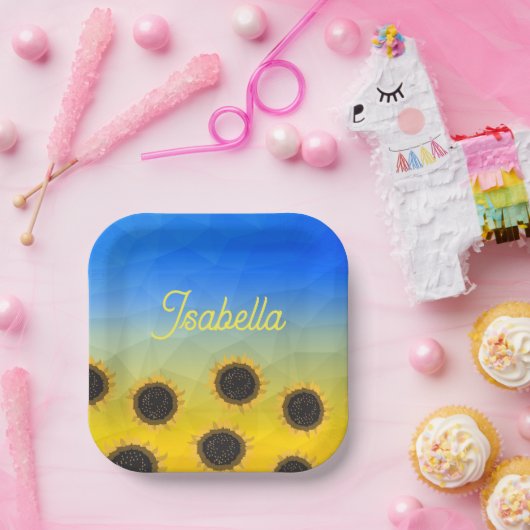 Oekraïne geometry mesh patroon Flowers Jouw naam Papieren Bordje (Feest)