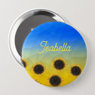 Oekraïne geometry mesh patroon Flowers Jouw naam Ronde Button 4,0 Cm