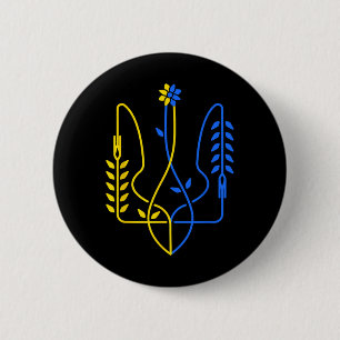 Oekraïne Gouden Drietand Symbool Oekraïense Vlag M Ronde Button 5,7 Cm