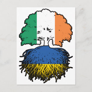 Oekraïne Oekraïens Iers Ierland Boom Wortels Vlag Briefkaart