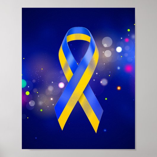 Oekraïne ondersteunt blauw geel bewustmakingslint poster (Voorkant)