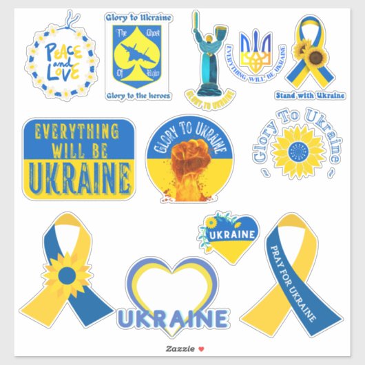 Oekraïne ondersteunt gesorteerde vinylSticker Deca Sticker (Vel)
