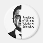 Oekraïne President Zelenskyy Half Portret B&W Art Magneet (Voorkant)