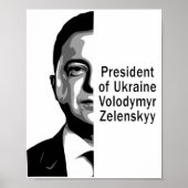 Oekraïne President Zelenskyy Half Portret B&W Art Poster (Voorkant)