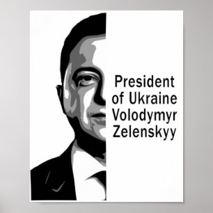 Oekraïne President Zelenskyy Half Portret B&W Art Poster