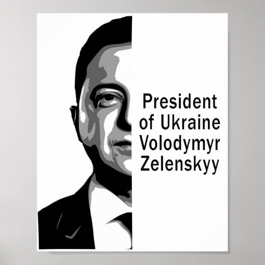 Oekraïne President Zelenskyy Half Portret B&W Art Poster (Voorkant)