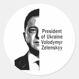 Oekraïne President Zelenskyy Half Portret B&W Art Ronde Sticker