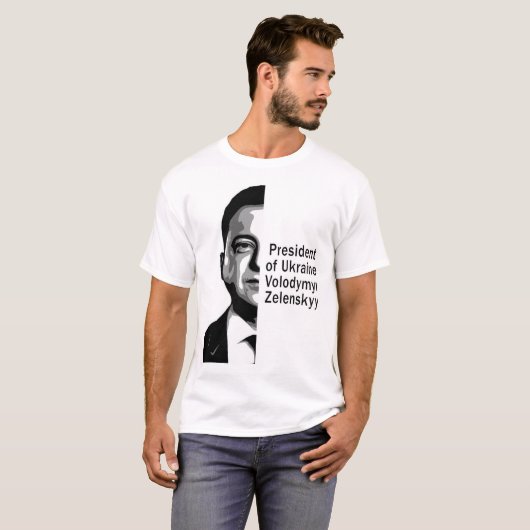 Oekraïne President Zelenskyy Half Portret B&W Art T-shirt (Voorkant volledig)