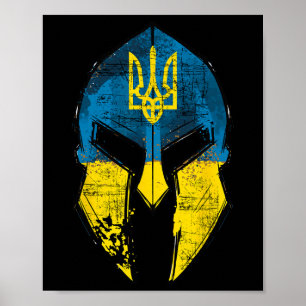 Oekraïne Shirt Sparta Helm Oekraïne Crest Vlag Man Poster