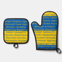 Oekraïne steden in Oekraïense vlag kleuren Ovenwant & Pannenlap Set