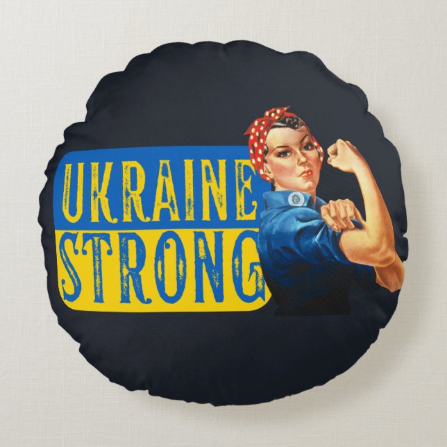 Oekraïne Sterke Rosie de Riveter Rond Kussen (Voorkant)