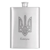 Oekraïne Trident in zilver op stalen heupfles (Voorkant)
