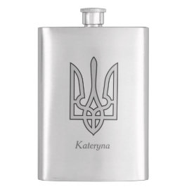 Oekraïne Trident in zilver op stalen heupfles