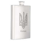 Oekraïne Trident in zilver op stalen heupfles (Rechts)