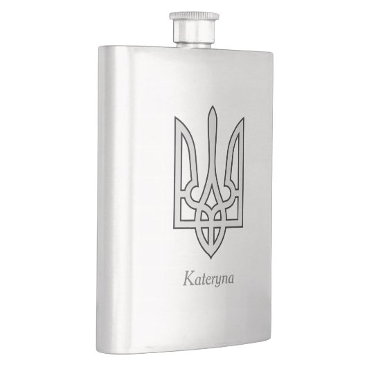 Oekraïne Trident in zilver op stalen heupfles (Rechts)