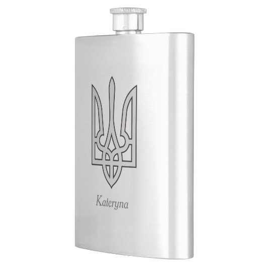 Oekraïne Trident in zilver op stalen heupfles (Links)