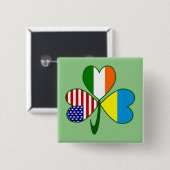 Oekraïne USA Ireland Shamrock Flag Vierkante Button 5,1 Cm (Voorkant /achterkant)
