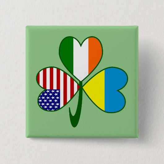 Oekraïne USA Ireland Shamrock Flag Vierkante Button 5,1 Cm (Voorkant)