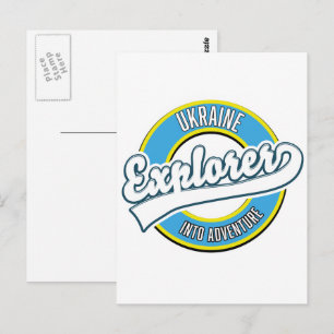 Oekraïne verkenner in avontuurlijke logo. briefkaart