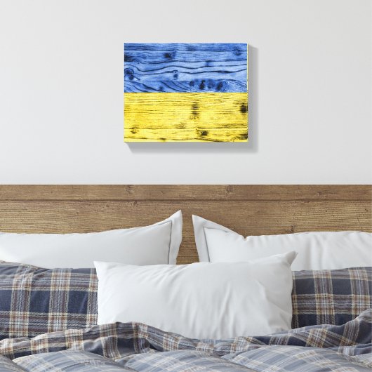 Oekraïne vlag geel blauw houtextuurpatroon canvas afdruk (Insitu (Slaapkamer))