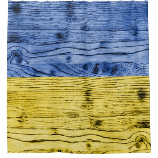 Oekraïne vlag geel blauw houtextuurpatroon douchegordijn (Voorkant)