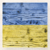 Oekraïne vlag geel blauw houtextuurpatroon glazen onderzetter (Voorkant)