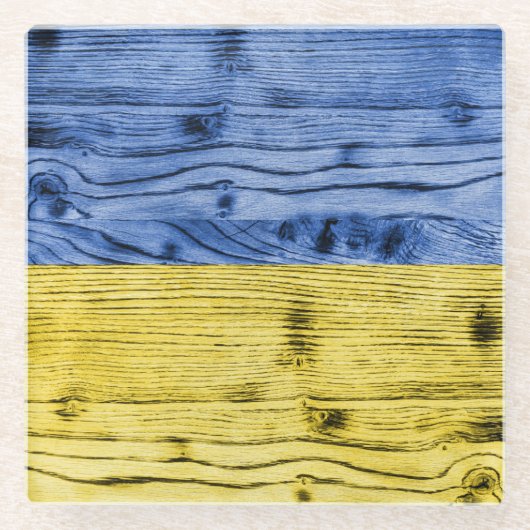 Oekraïne vlag geel blauw houtextuurpatroon glazen onderzetter (Voorkant)