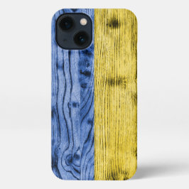 Oekraïne vlag geel blauw houtextuurpatroon iPhone 13 hoesje