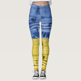 Oekraïne vlag geel blauw houtextuurpatroon leggings