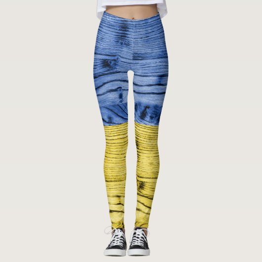 Oekraïne vlag geel blauw houtextuurpatroon leggings (Voorkant)