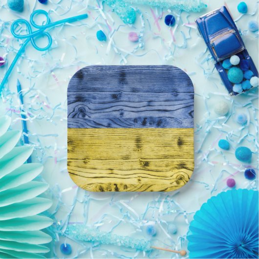 Oekraïne vlag geel blauw houtextuurpatroon papieren bordje (Feest)