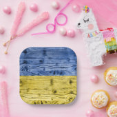 Oekraïne vlag geel blauw houtextuurpatroon papieren bordje (Feest)