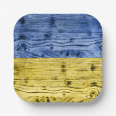 Oekraïne vlag geel blauw houtextuurpatroon papieren bordje (Voorkant)