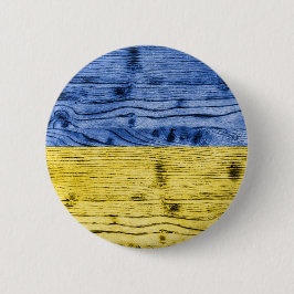 Oekraïne vlag geel blauw houtextuurpatroon ronde button 5,7 cm