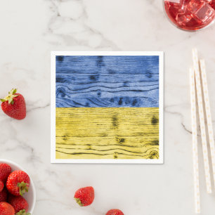 Oekraïne vlag geel blauw houtextuurpatroon servet