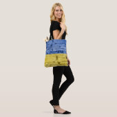 Oekraïne vlag geel blauw houtextuurpatroon tote bag (Op model)