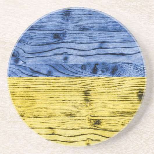 Oekraïne vlag geel blauw houtextuurpatroon zandsteen onderzetter (Voorkant)