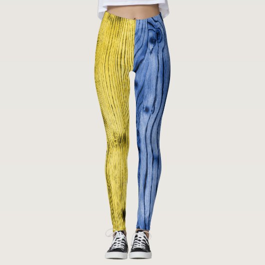 Oekraïne vlag gele blauwe houtextuur patroonlegeri leggings (Voorkant)