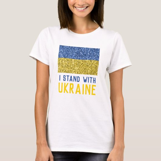 Oekraïne vlag glitter faux spaart tekst t-shirt (Voorkant)