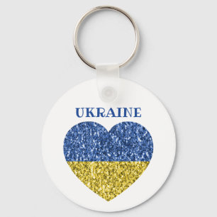 Oekraïne vlag glitter faux sparkles Heart met teks Sleutelhanger