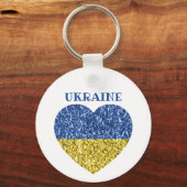 Oekraïne vlag glitter faux sparkles Heart met teks Sleutelhanger (Voorkant)