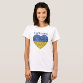 Oekraïne vlag glitter faux sparkles Heart met teks T-shirt (Voorkant volledig)